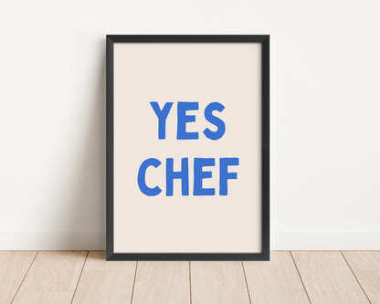 Framed | Yes Chef | Blue and Cream | Art Print