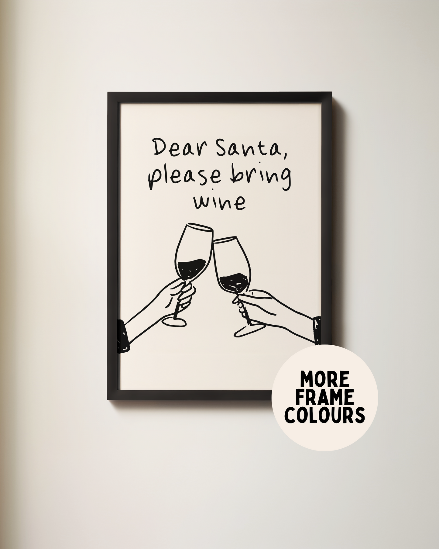Dear Santa, Please Bring Wine | Black & Cream | Christmas Art Print