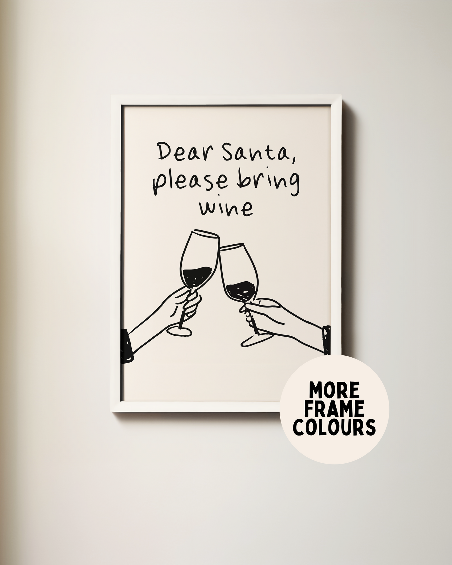 Dear Santa, Please Bring Wine | Black & Cream | Christmas Art Print