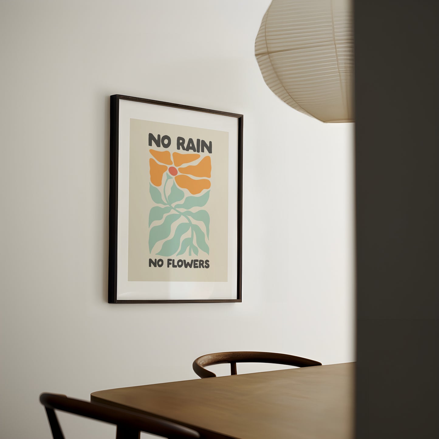 No Rain No Flowers | Charcoal and Cream | Art Print