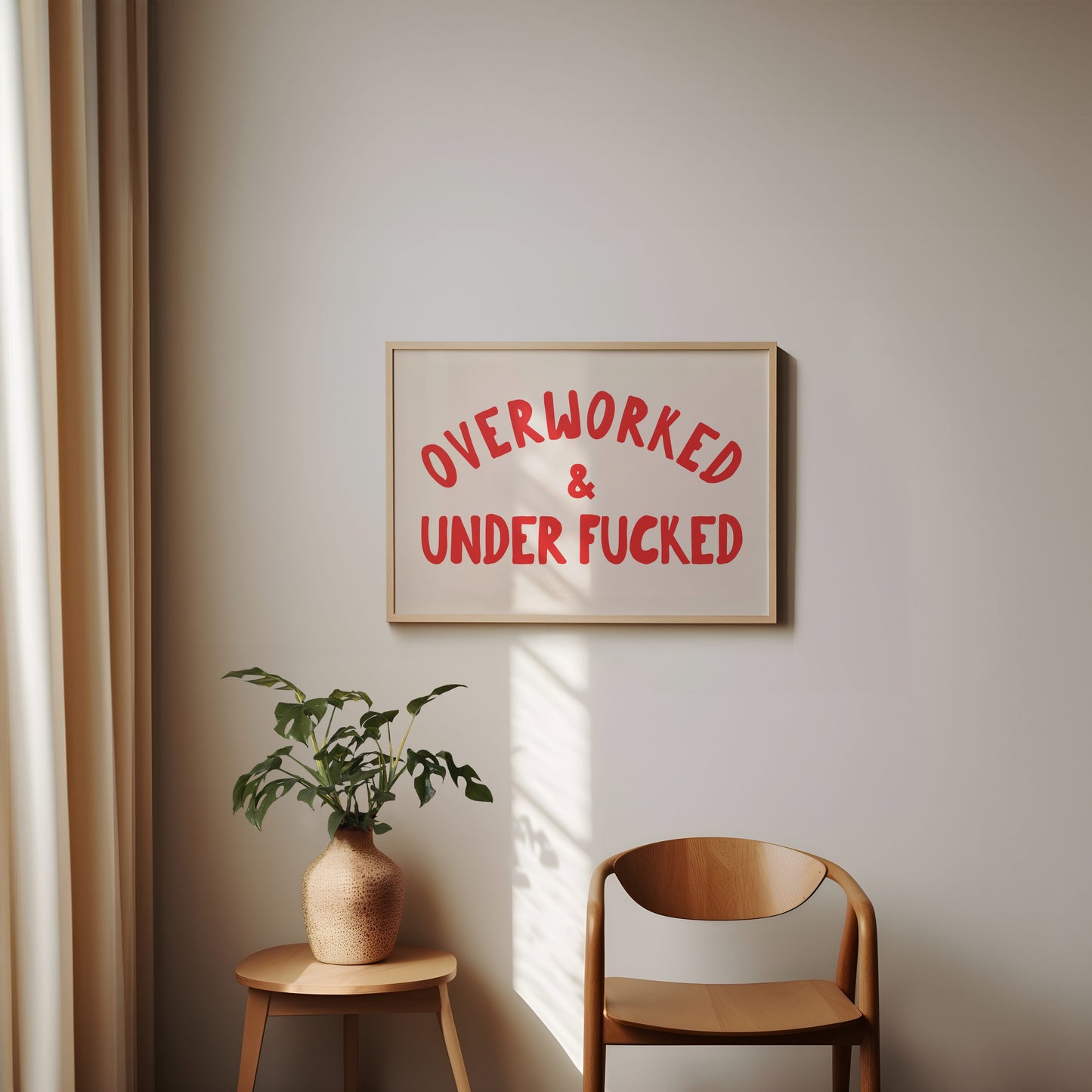 Overworked & Under Fucked | Red and Cream | Art Print