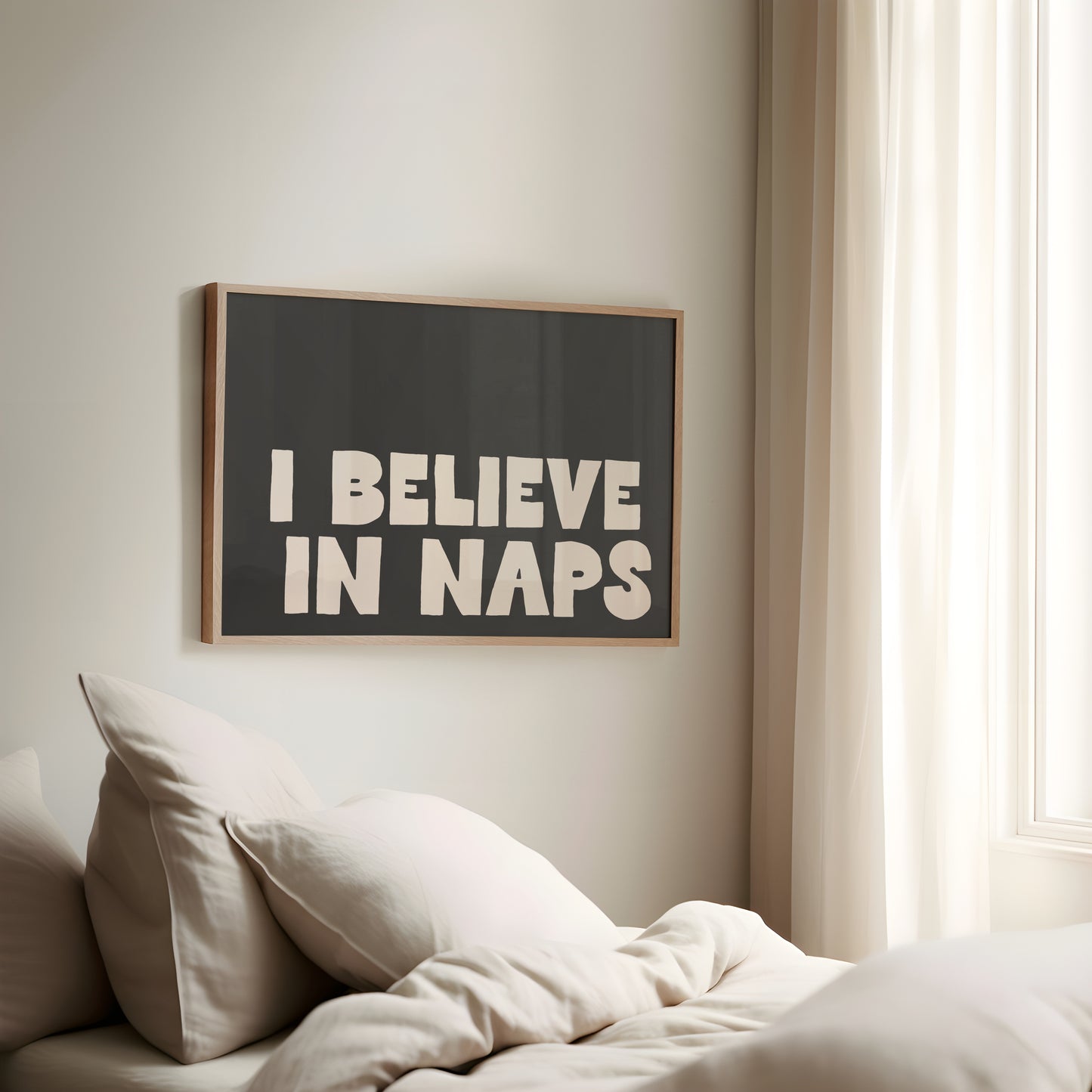 I Believe In Naps | Charcoal and Cream | Art Print