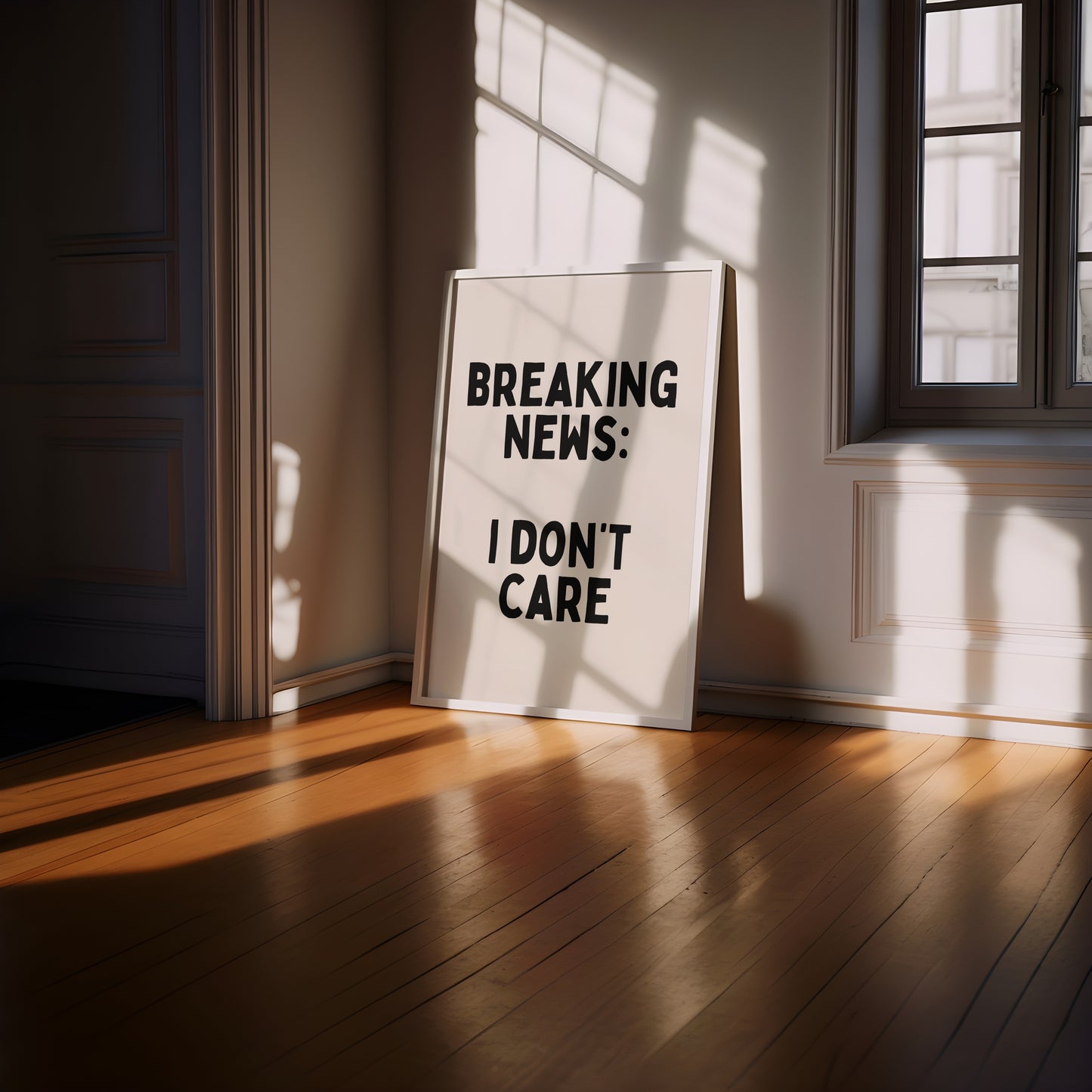 Breaking News: I Don't Care | Black and Cream | Art Print