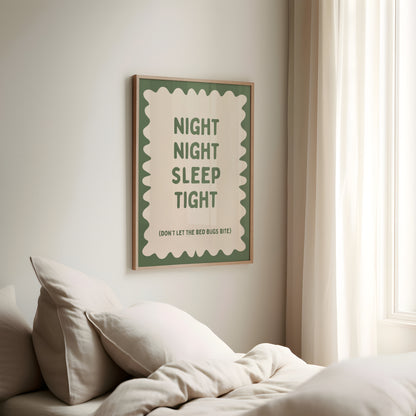 Night Night Sleep Tight | Olive Green and Cream | Art Print