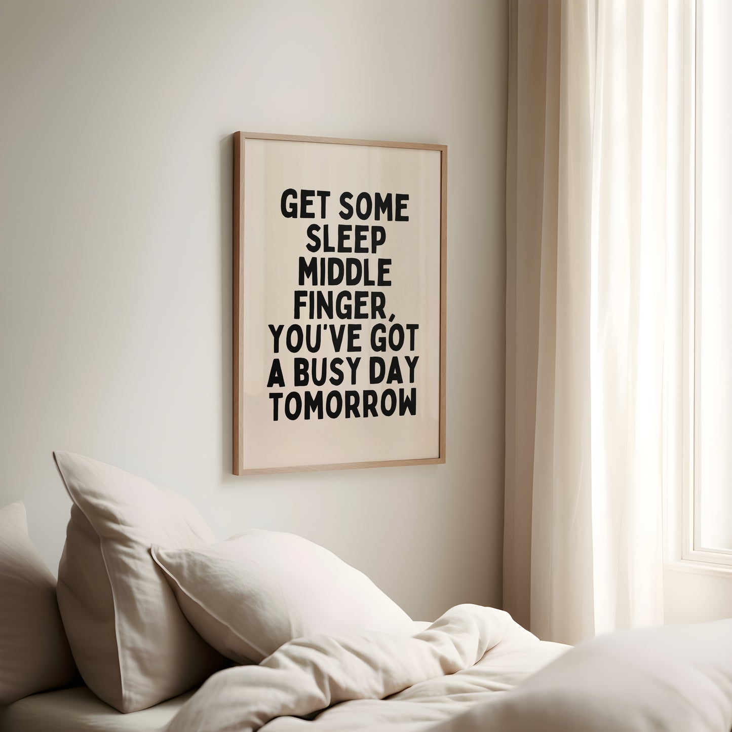 Get Some Sleep Middle Finger | Black and Cream | Art Print