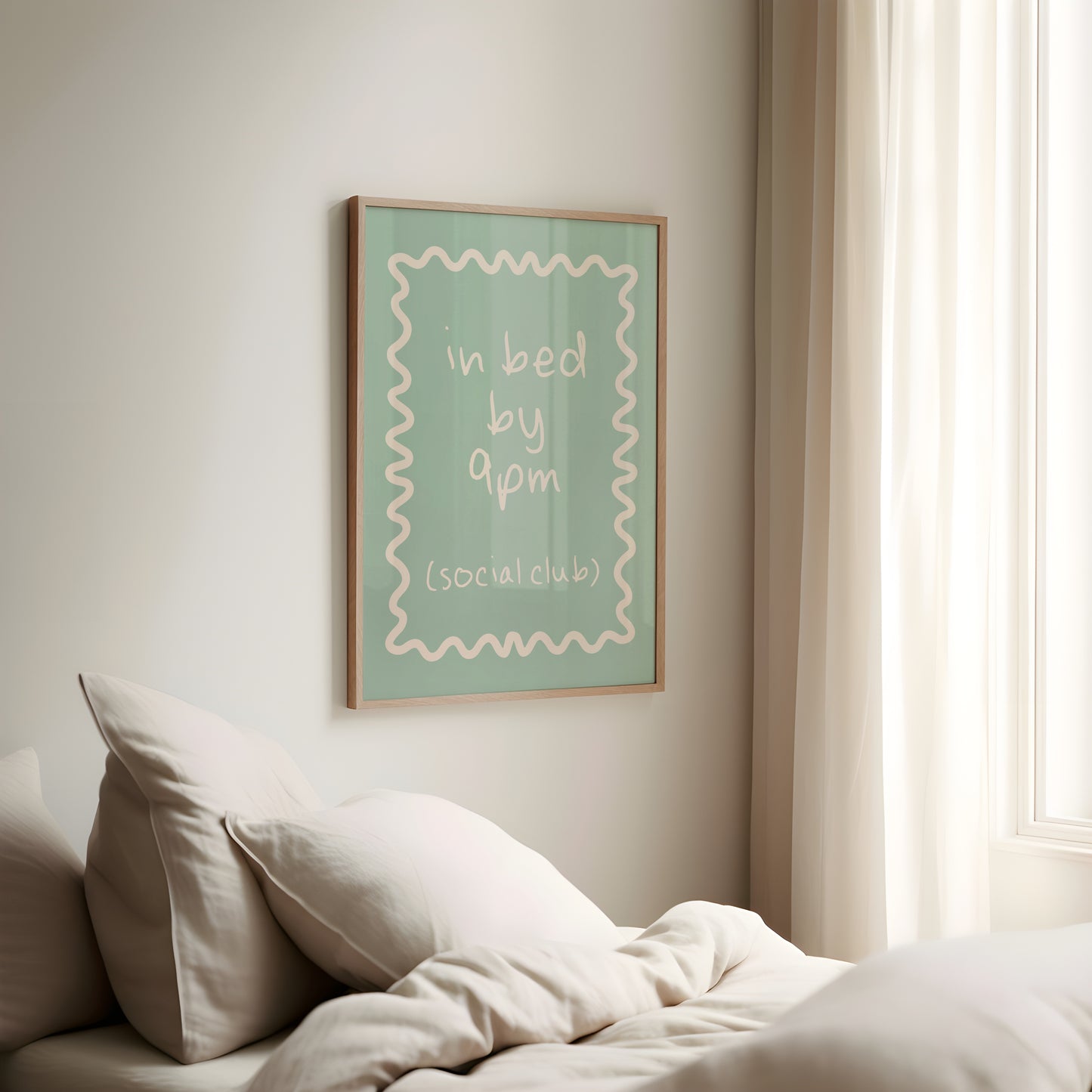 In Bed By 9pm | Cream and Seafoam | Art Print