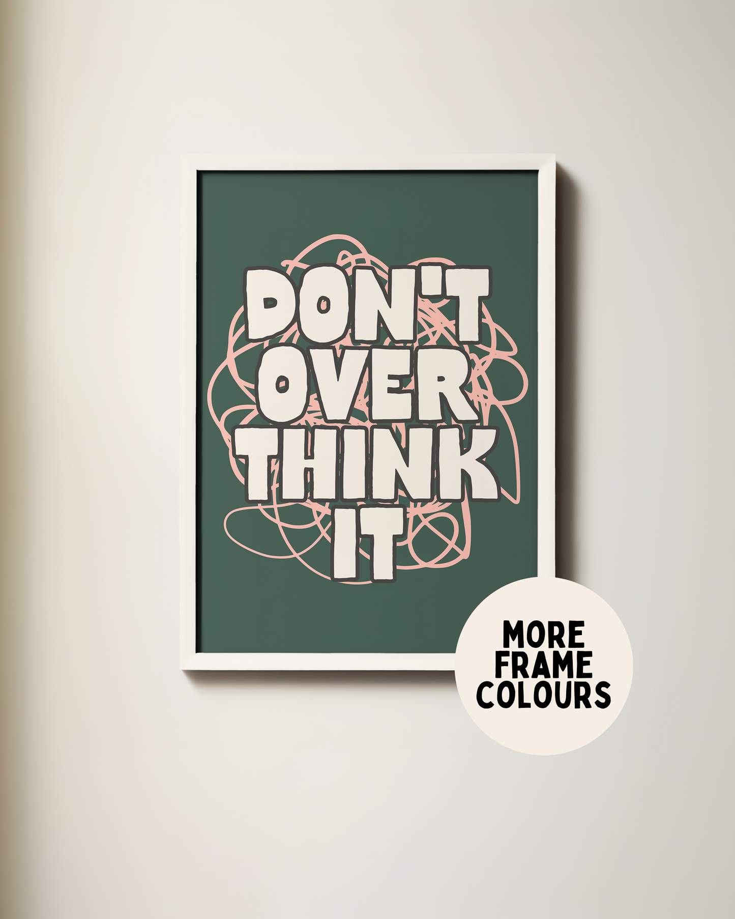 Framed | Don't Overthink It | Cream and Forest Green | Art Print