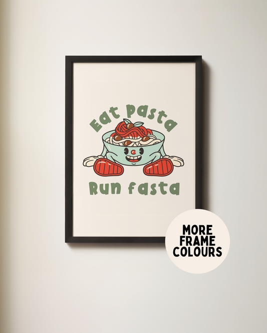 Framed | Eat Pasta Run Fasta | Retro | Green and Cream | Art Print