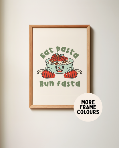 Framed | Eat Pasta Run Fasta | Retro | Green and Cream | Art Print