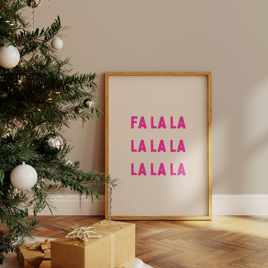 Fa La La La | Hot Pink & Cream | Christmas Art Print