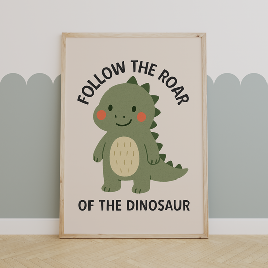Follow The Roar Of The Dinosaur | Black and Cream | Art Print