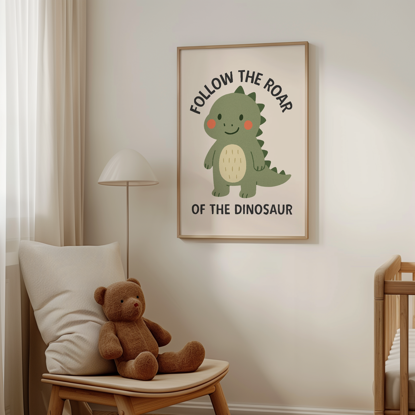 Follow The Roar Of The Dinosaur | Black and Cream | Art Print