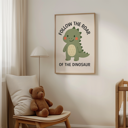 Follow The Roar Of The Dinosaur | Black and Cream | Art Print