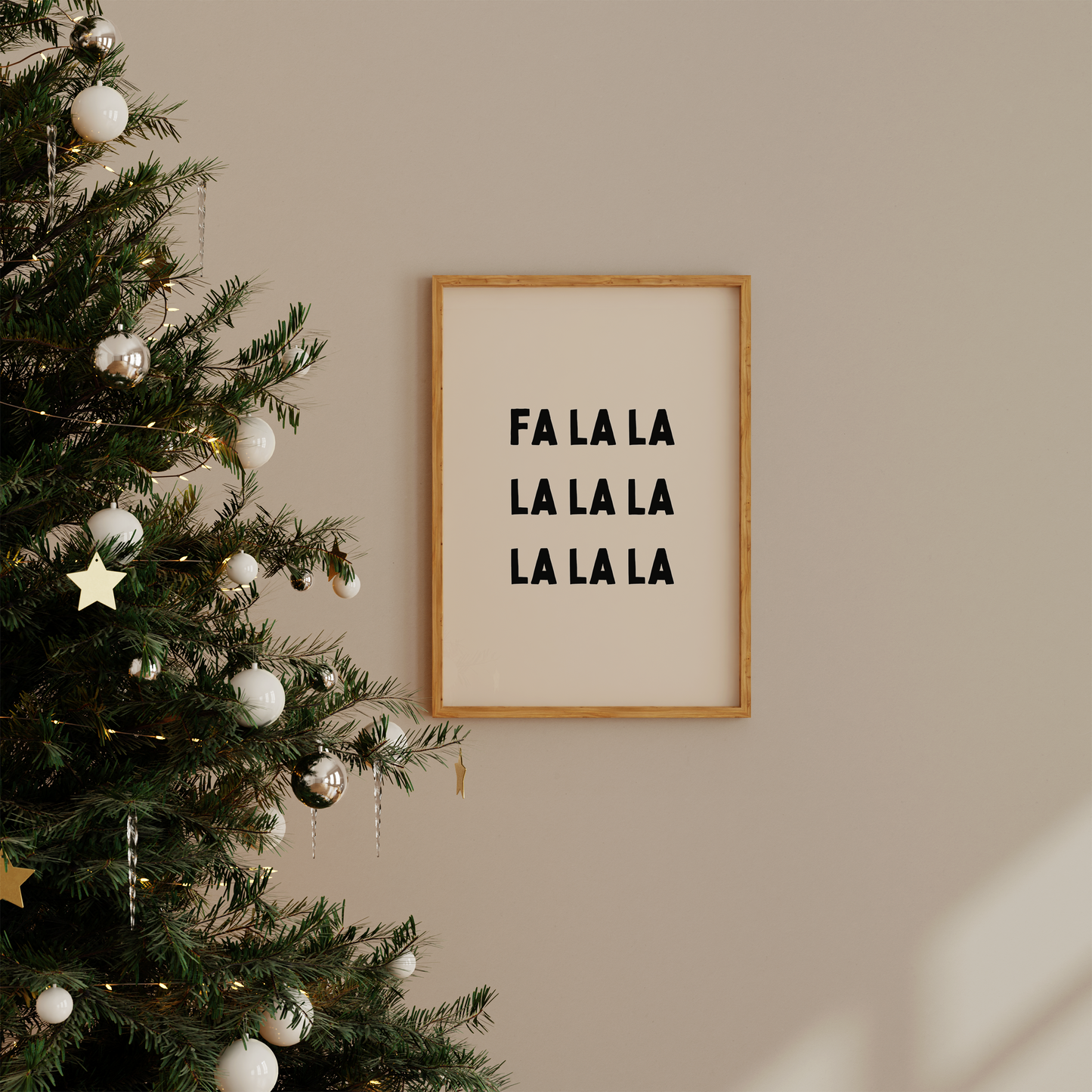 Fa La La | Black and Cream | Christmas Art Print