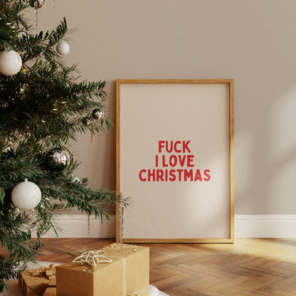 Fuck I Love Christmas | Red and Cream | Christmas Art Print