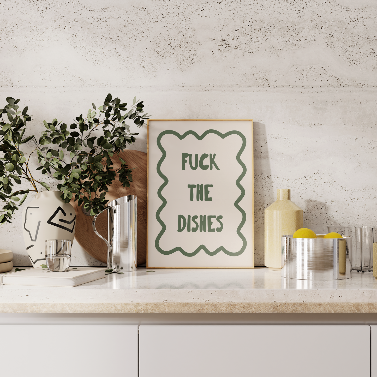 Fuck The Dishes | Olive Green and Cream | Art Print