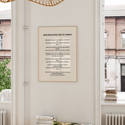 WISDOM & WONDER DESIGNS X GEORGINA ROSE EVENTS | Bridesmaid Code Of Conduct | Wall Art Print