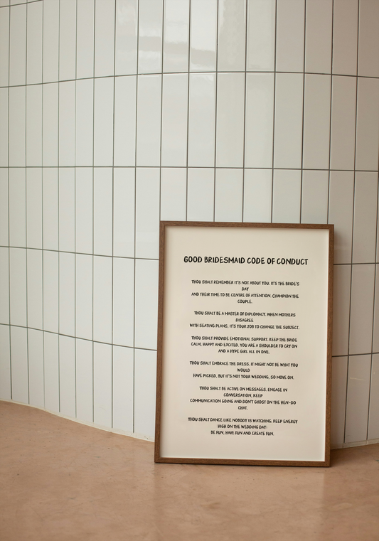 WISDOM & WONDER DESIGNS X GEORGINA ROSE EVENTS | Bridesmaid Code Of Conduct | Wall Art Print