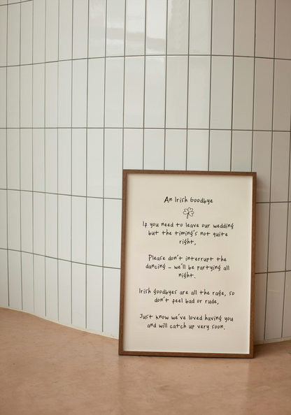 WISDOM & WONDER DESIGNS X GEORGINA ROSE EVENTS | An Irish Goodbye | Wall Art Print