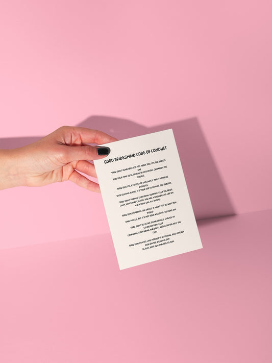 Wisdom & Wonder Designs x Georgina Rose Events | Good Bridesmaid Code Of Conduct | Greeting Card