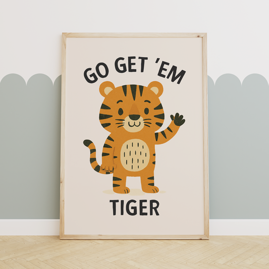 Go Get 'Em Tiger | Black and Cream | Art Print