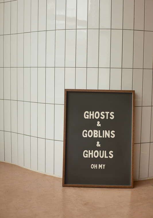 Ghosts & Goblins & Ghouls Oh My | Cream and Charcoal | Art Print