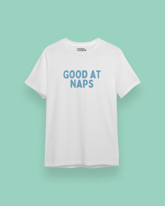 Good At Naps | Blue Graphic | Organic Unisex T Shirt