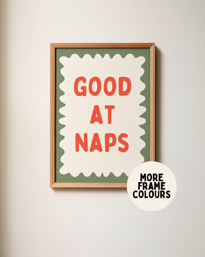 Framed | Goot At Naps | Red and Olive Green | Art Print