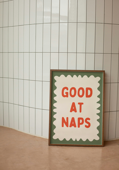 Good At Naps | Red and Olive Green | Art Print