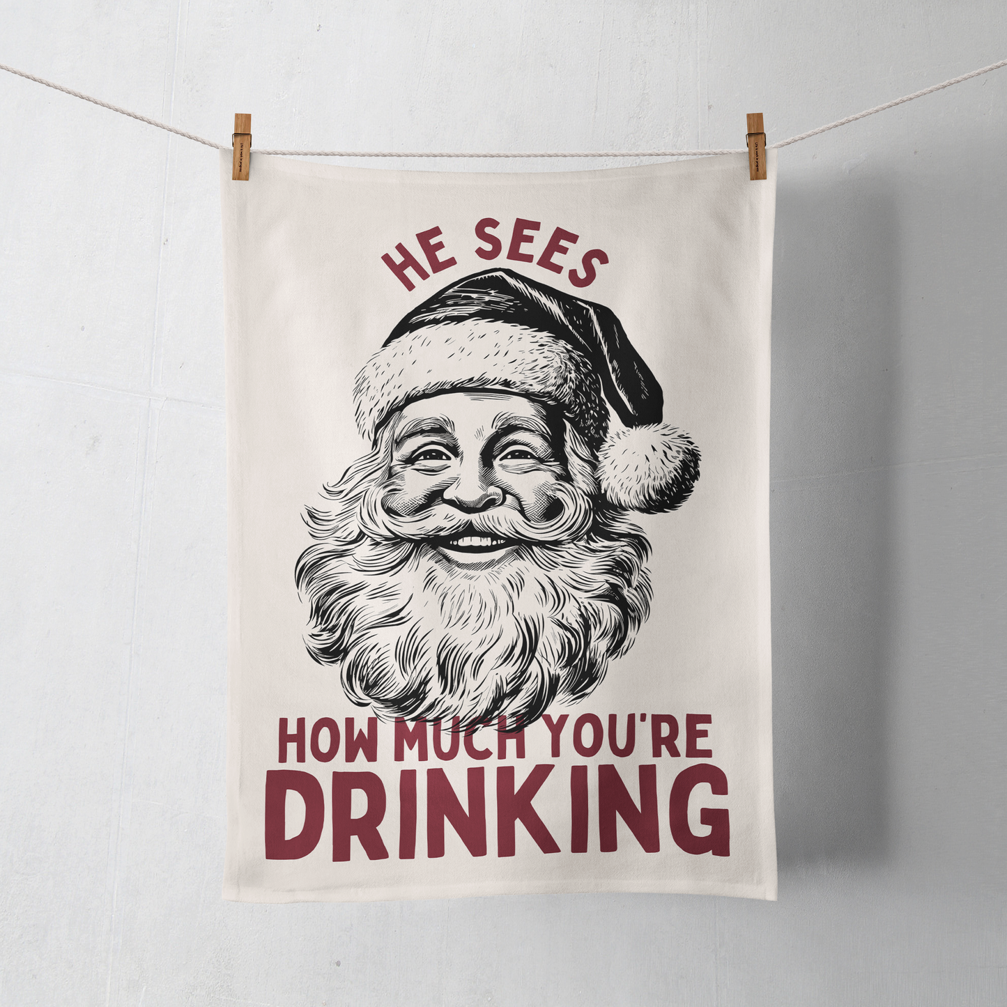 He Sees How Much You're Drinking | Christmas Tea Towel