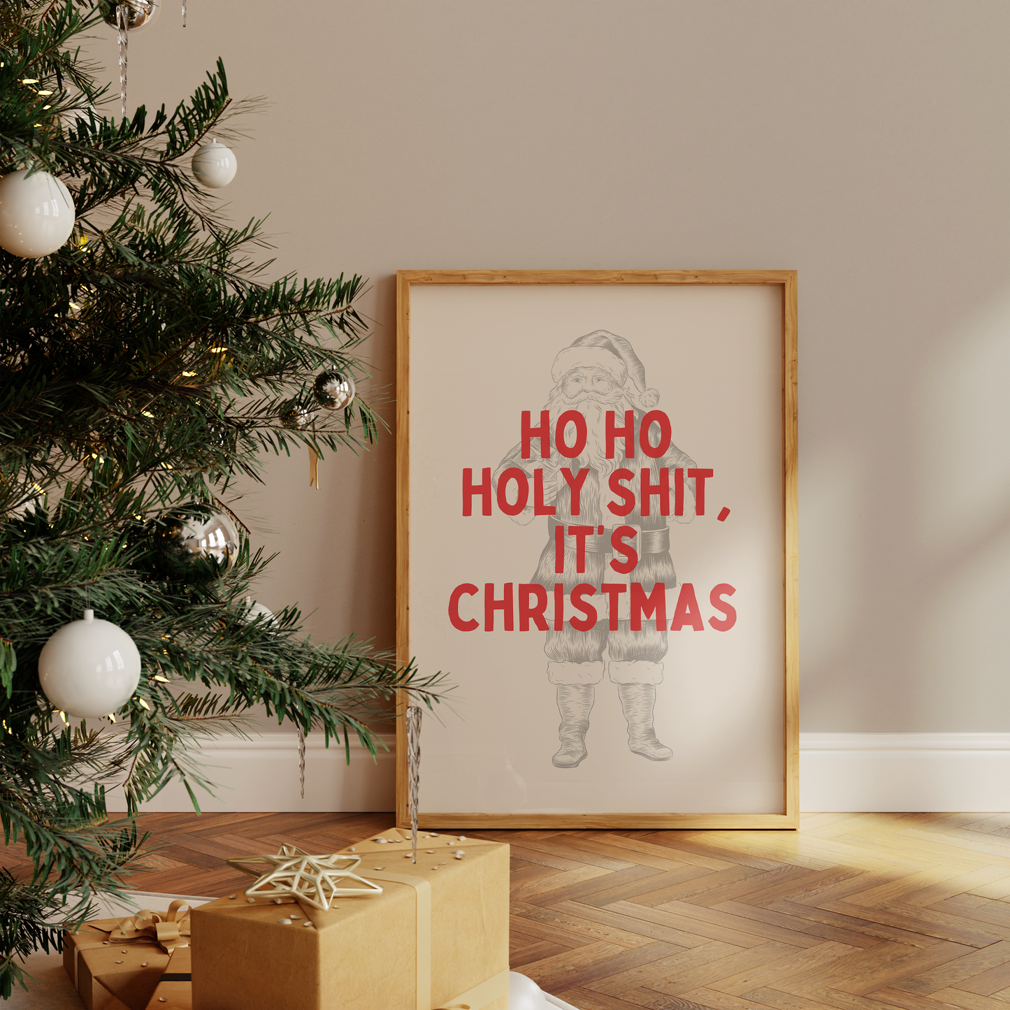 Ho Ho Holy Shit, It's Christmas | Red and Cream | Christmas Art Print