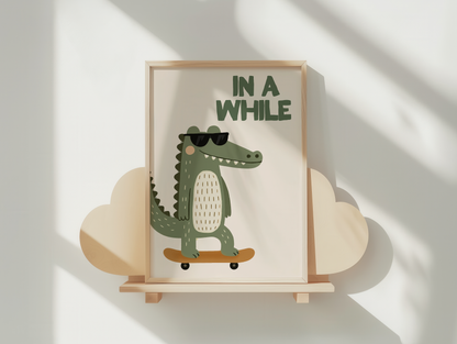 In A While Crocodile | Olive and Cream | Art Print