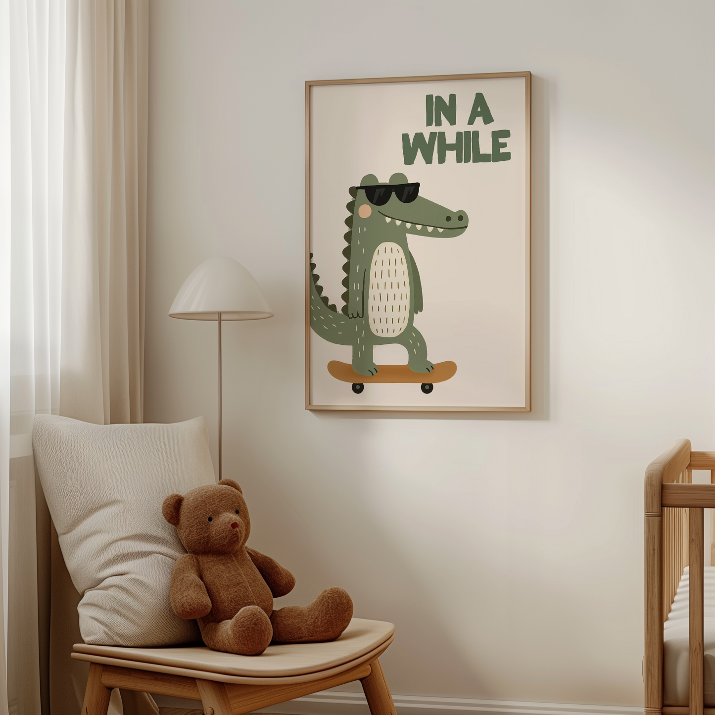 In A While Crocodile | Olive and Cream | Art Print