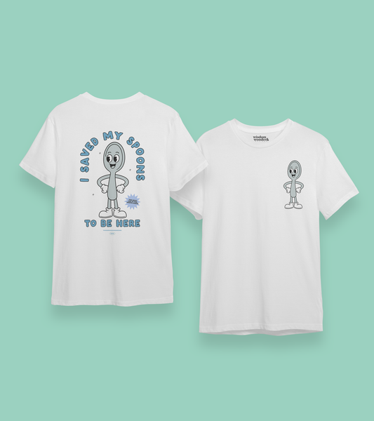 WISDOM & WONDER DESIGNS X POTS UK | I Saved My Spoons For This | Back Design | Organic Unisex T Shirt