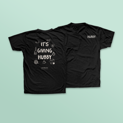WISDOM & WONDER DESIGNS X GEORGINA ROSE EVENTS | It's Giving Hubby | Black | Mens Design | Organic Unisex T Shirt