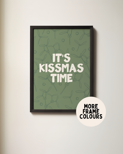 It's Kissmas Time | Cream & Olive Green | Christmas Art Print