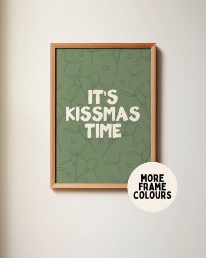 It's Kissmas Time | Cream & Olive Green | Christmas Art Print