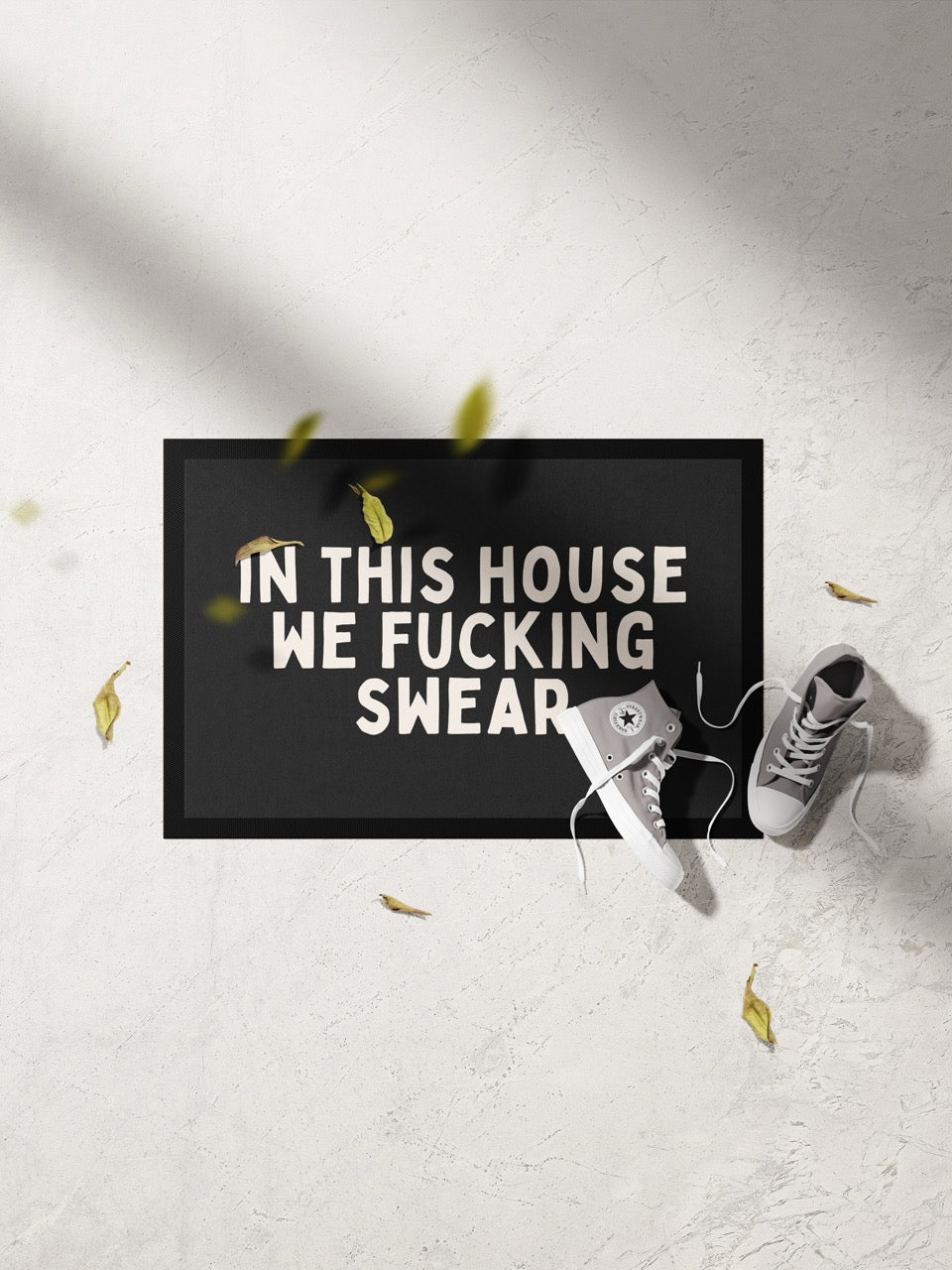 In This House We Fucking Swear | Cream and Charcoal | Indoor Door Mat