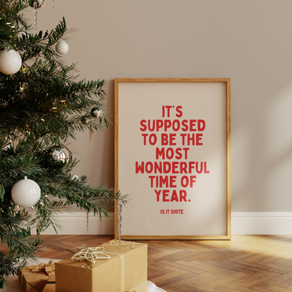 It's Supposed To Be The Most Wonderful Time Of Year | Red and Cream | Christmas Art Print