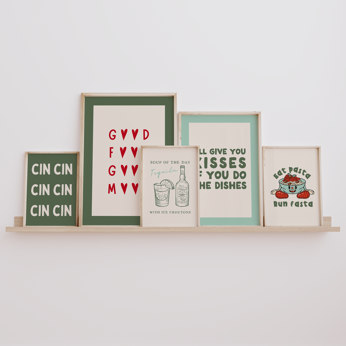 Cin Cin | Cream and Olive Green | Art Print