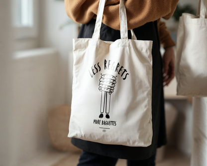 Less Regrets More Baguettes | Natural & Black | Organic Cotton Tote Bag