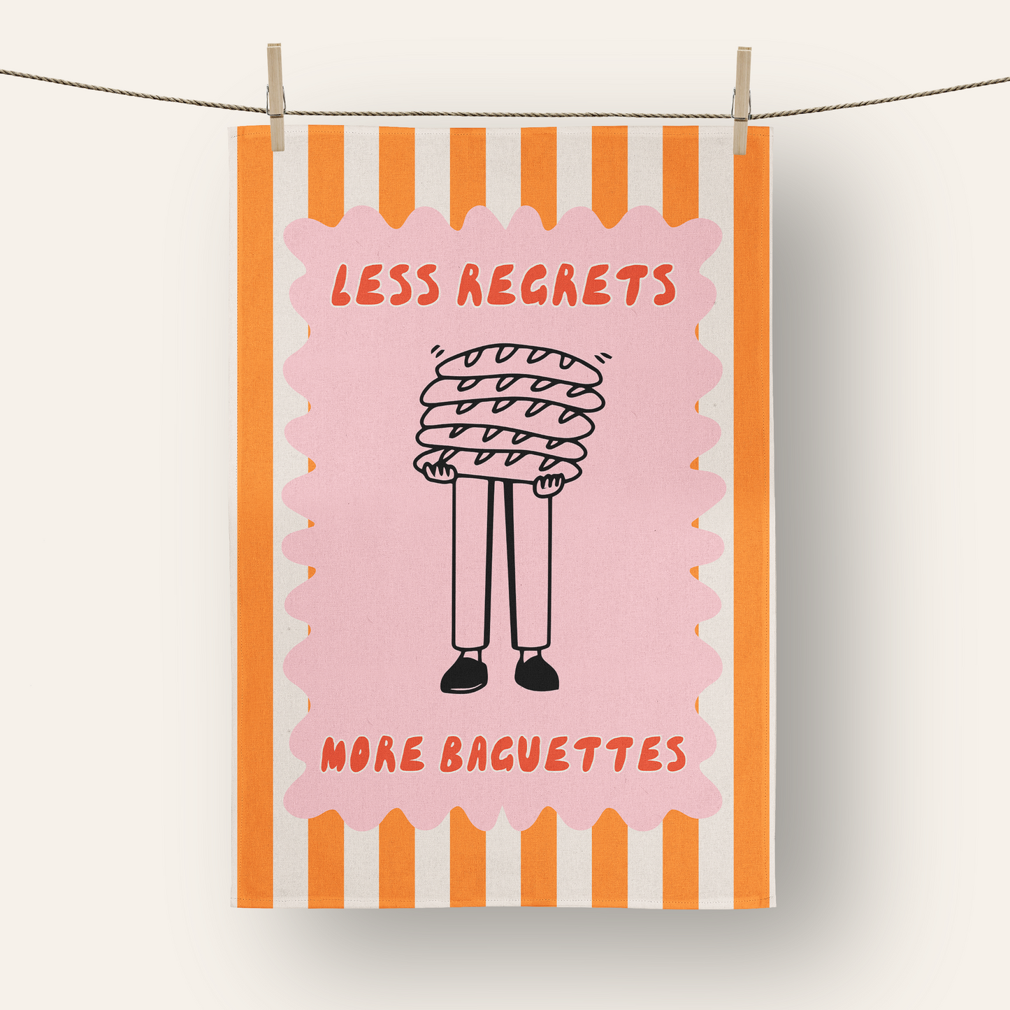 Less Regrets More Baguettes | Tea Towel