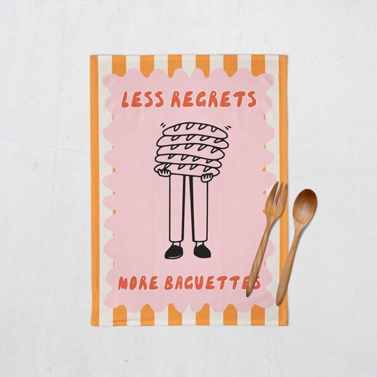 Less Regrets More Baguettes | Tea Towel