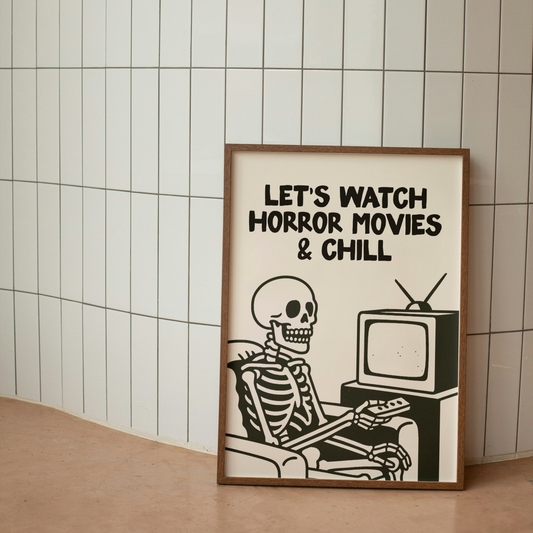 Let's Watch Horror Movies & Chill | Black & Cream | Art Print