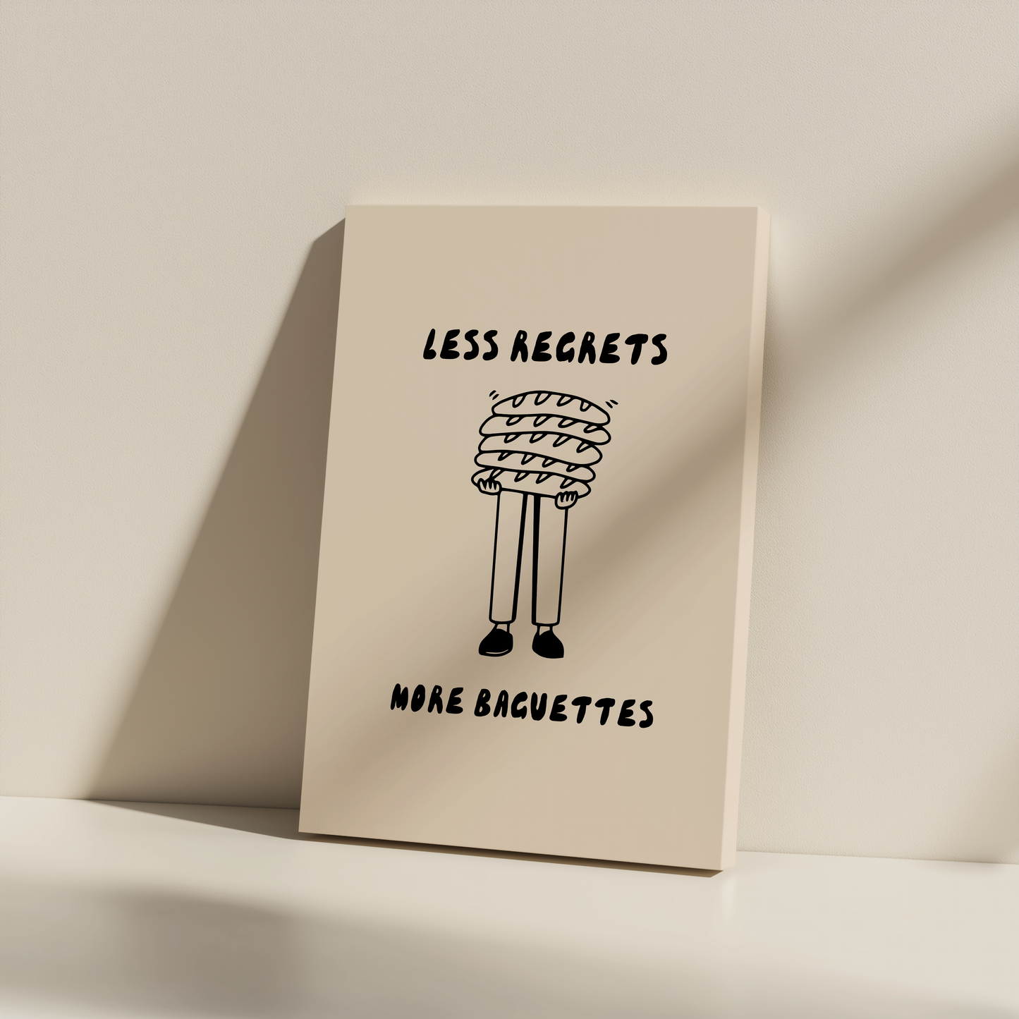 Less Regrets More Baguettes | Black and Cream | Canvas