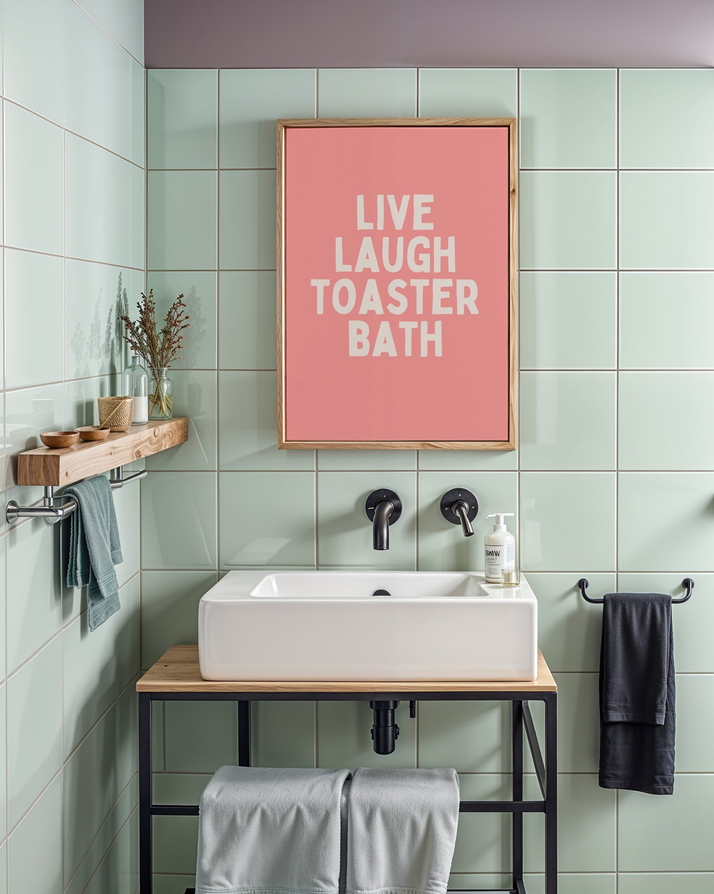 Live Laugh Toaster Bath | Cream and Dusty Pink | Art Print