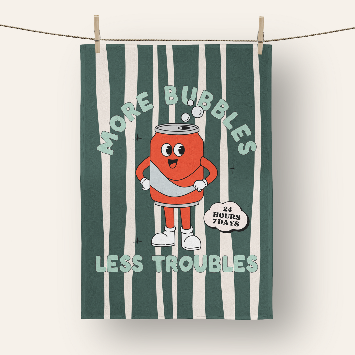 More Bubbles Less Troubles | Tea Towel