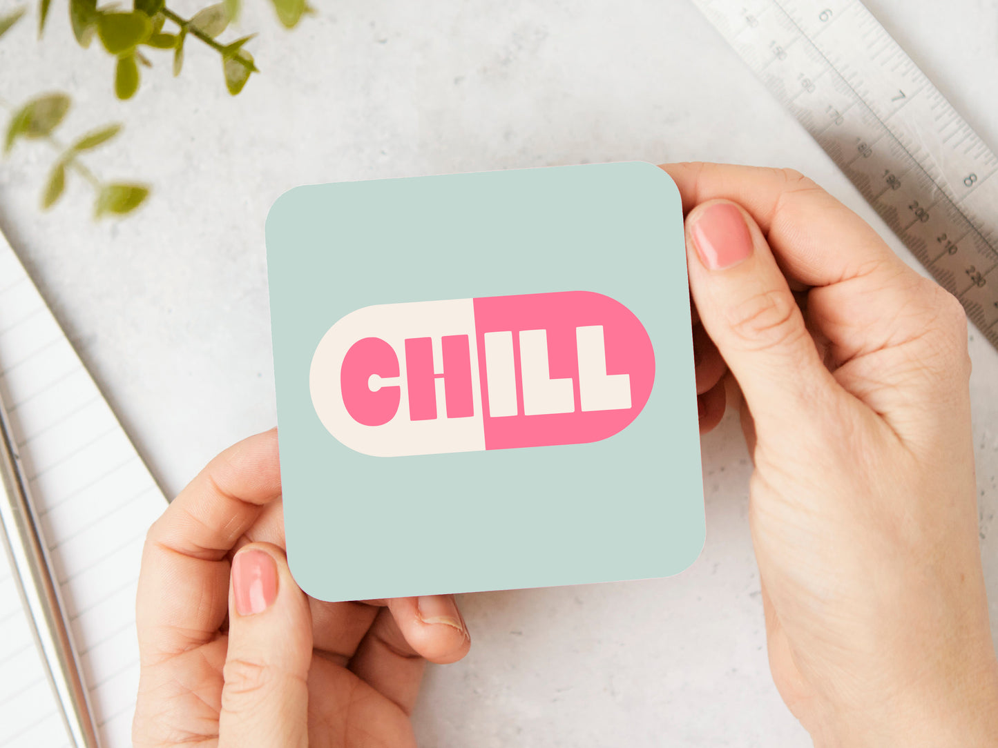 Chill Pill | Pink and Seafoam | Coaster