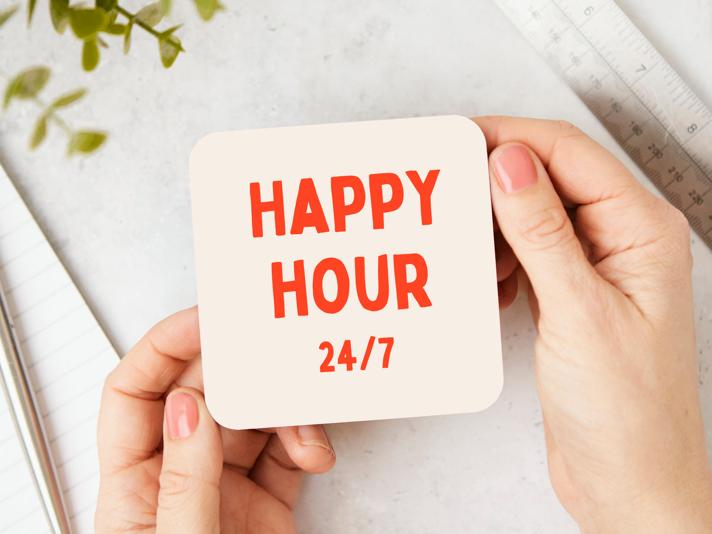 Happy Hour 24/7 | Red and Cream | Coaster