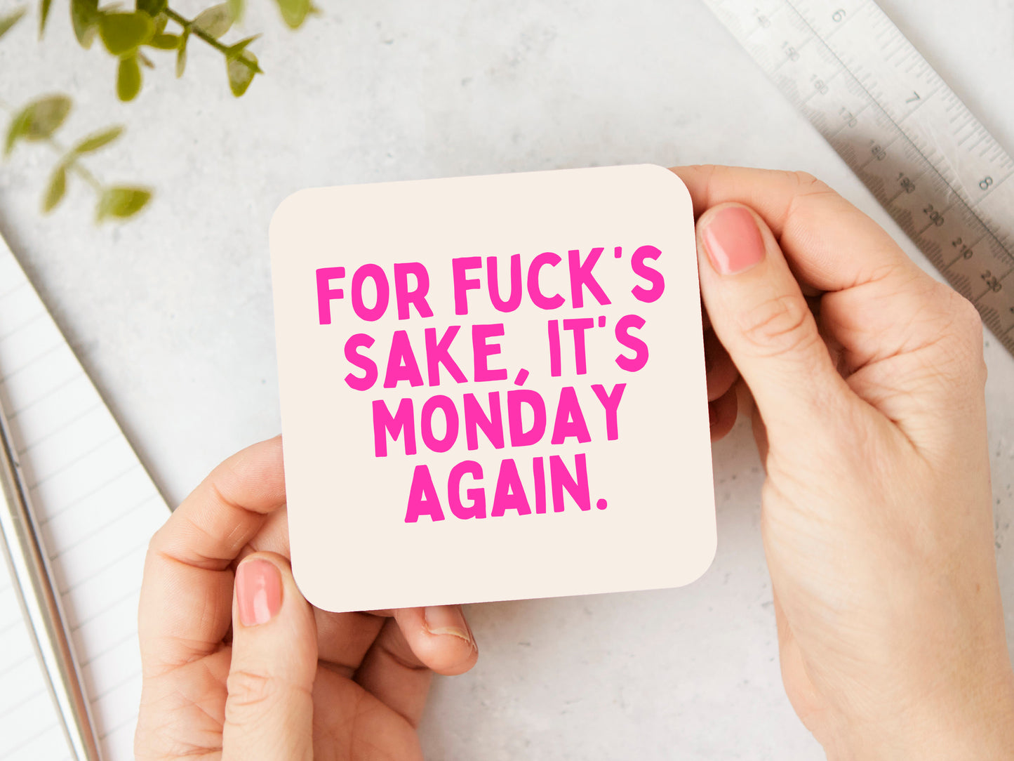 For Fuck's Sake, It's Monday Again. | Hot Pink and Cream | Coaster